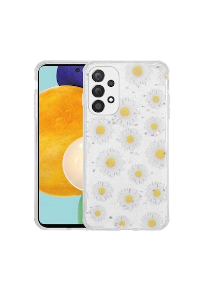 Zore Galaxy A23 Kılıf Simli Desenli Kamera Korumalı Parlak Ogaa Popy Kapak - Papatya