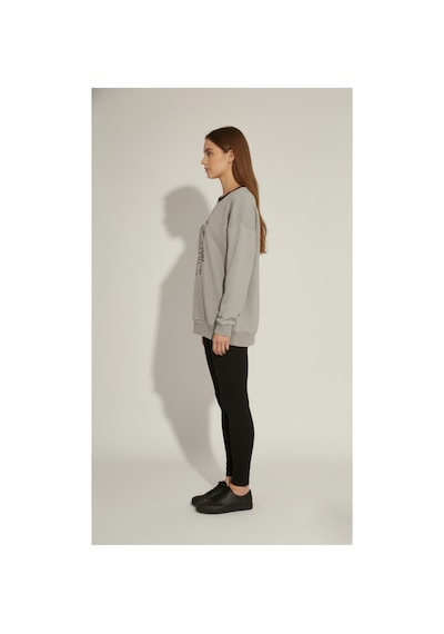 The Kadın Kedi Nakışlı Sweatshirt Rahat Kalıp 3 İplik Şardonsuz, Siyah & Gri Melanj Gri Melanj The Kadın Kedi Nakışlı Sweatshirt Rahat Kalıp 3 İplik Şardonsuz, Siyah & Gri Melanj Gri Melanj
