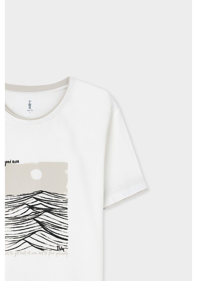 Twn Slim Fit Ekru Düz %100 Pamuklu T-shirt 2ec143831113m E01