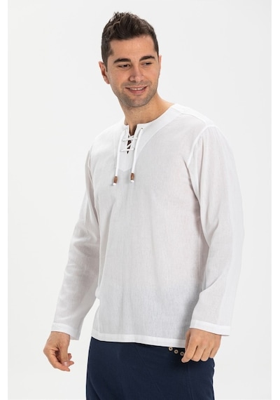 Uzun Kol Şile Bezi Zımbalı Erkek Tshirt Beyaz 3001
