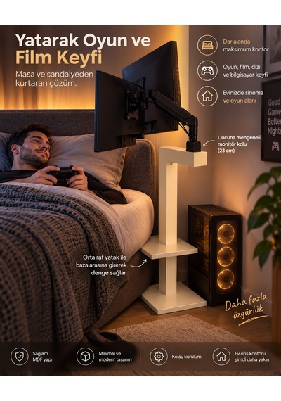Yatak Setup Monitör Standı Dar Alanda Çok İş