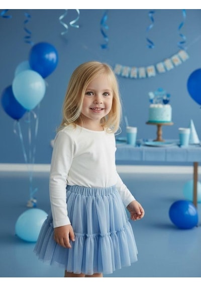 Zekids Kız Bebek Beli Lastikli Katkat Mavi Tütü Etek-16544 Mavi