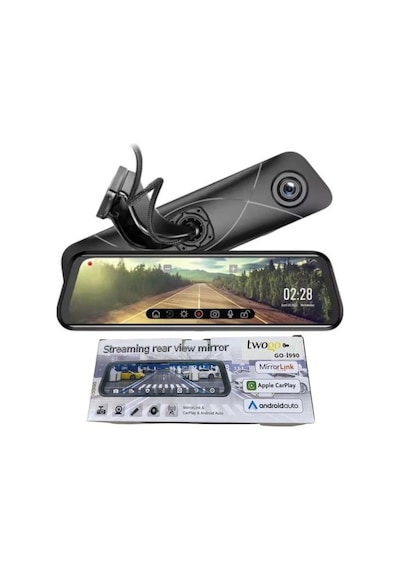 10 İnç Dokunmatik Ekranlı Dikiz Aynası Araç Kamerası Kablosuz Carplay Android Auto Bluetooth Fm Ön Yol Kayıt Cihazı Geri Kamera Destekli Twogo Go-i990