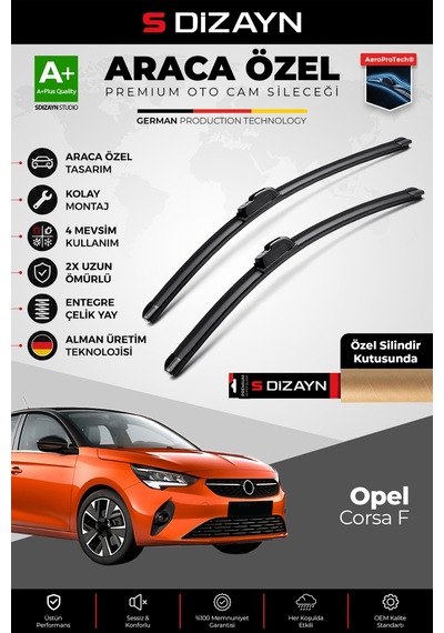 S-dizayn Opel Corsa F Ön Cam Silecek Seti 2019 Üzeri Premium Araca Özel 60-40 Cm A+ Kalite
