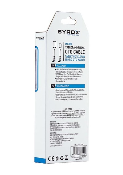 Syrox C09 Siyah Otg Kablo Micro Usb