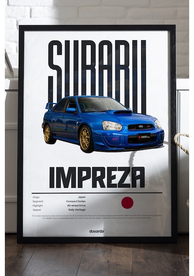 Subaru Impreza Araba Siyah Ahşap Çerçeveli Poster, Dekoratif Duvar Tablosu