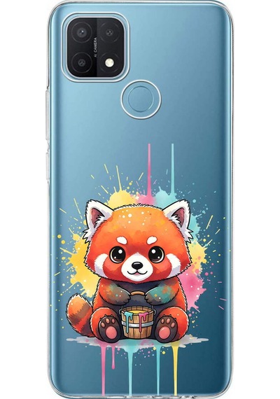 Oppo A15 İle Uyumlu Splash Tilki Tasarımlı Şeffaf Silikon Kılıf Şeffaf