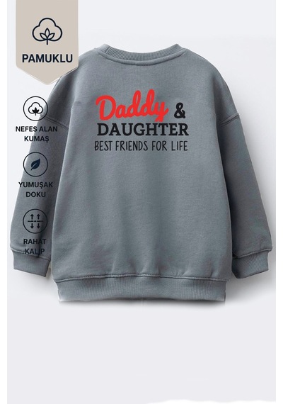 Monila Unisex Çocuk Sırt Baskılı 3 İplik Kumaş Pamuklu Sweatshirt Antrasit