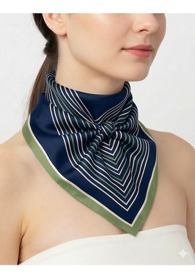 Tarzını Seç Lacivert V Çizgi Fular / Bandana / Aksesuar 48x48 Cm