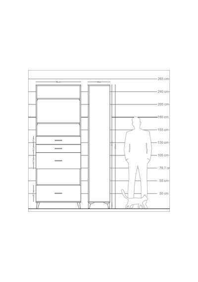 Arges Dolap 4 Raflı 4 Çekmeceli 88x30x243 Antrasit-antrasit Antrasit
