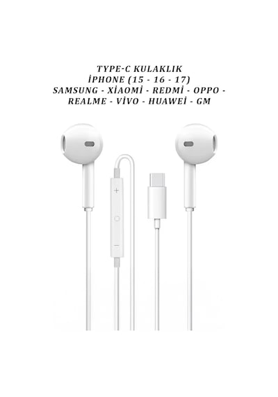 Apple Uyumlu iPhone 15-16-17 Usb-c Kulaklık, Samsung - Redmi Uyumlu Type-c Mikrofonlu Kulaklık 00