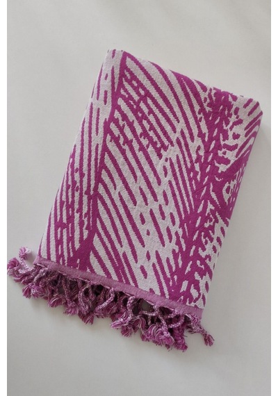 Jakarlı Müslin Peştemal-yaprak Desen-90x170 Cm Fusya Fuşya