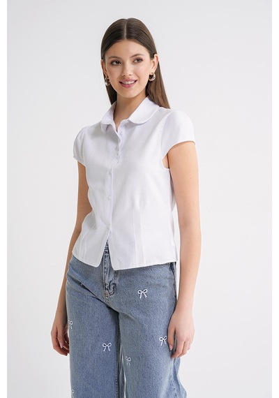 Mixray 4698 Kadın Ay Kol Fit Pensli Gömlek Beyaz