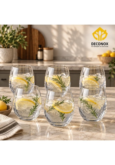 Tr Cam Su Bardağı Seti 6'li, Her Bardak 480 Ml, Şeffaf Tombul Meşrubat Bardağı, Yuvarlak Gövdeli Limonata Ve Meyv Genel