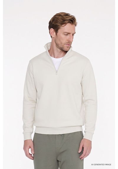 AC&Co / Altınyıldız Classics Standart Fit Normal Kesim İçi Polarlı Bato Yaka Pamuklu Erkek Sweatshirt Bej