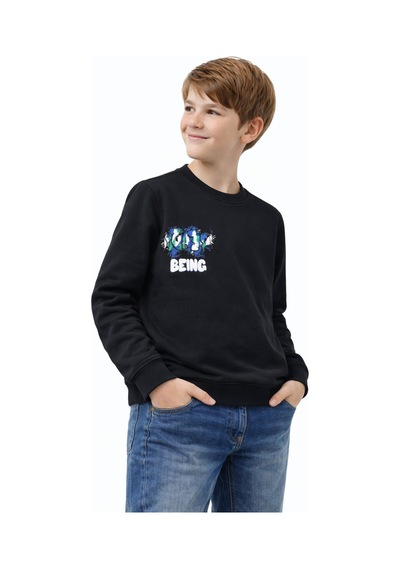 Baglan Erkek Çocuk Önü Arkası Baskılı Sweatshirt Bgl-st05236 Siyah