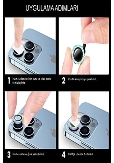 Taşlı Tasarım Temperli Cam Kamera Lens Koruyucu - Gümüş