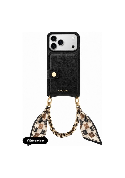 Hera Apple Uyumlu iPhone 18 Pro Max / 17 Pro Max Uyumlu Magsafe Cüzdan, Fular Zincir Askı, Kılıf 3'lü Siyah Set