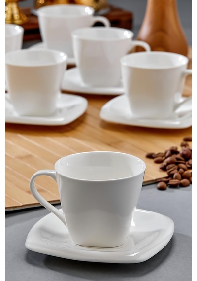 Safir 90 Ml 6 Kişilik Porselen Kahve Fincan Takımı, Beyaz, Ckr3300 Diğer