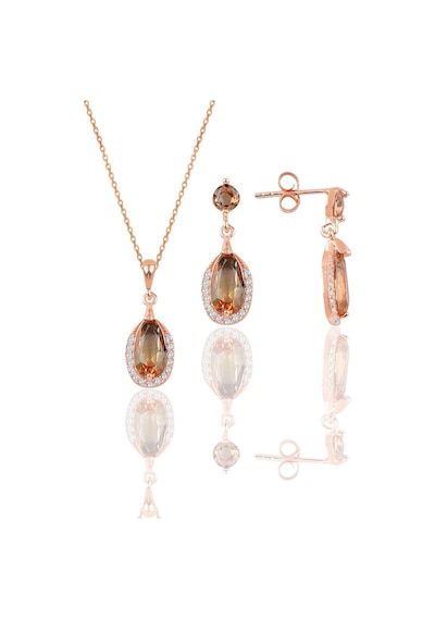 Gümüş Rose Zultanit Taşlı Damla Modeli Kolye Ve Küpe İkili Set