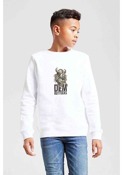Tshirthane Dem Buttocks Baskılı Unisex Çocuk Beyaz Sweatshirt (534760350)
