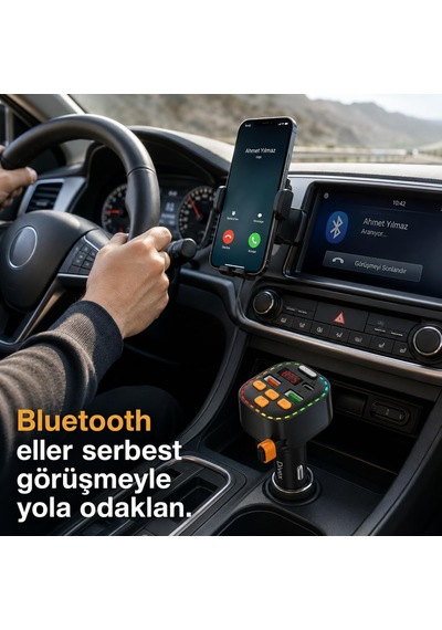 Bluetooth 5.3 Fm Transmitter, Dahili Type-c Kablolu Çift Usb 3.1a Araç Şarjı, Eller Serbest Görüşme, Mp3/wma/flac Ve Tf Kart Destekli 12-24v Led Ekranlı