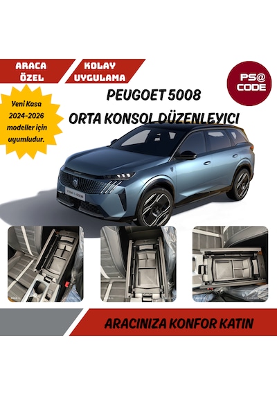 Yeni Kasa Peugeot 5008 2024 Ve Üzeri Orta Konsol Kolçak Saklama Kutusu, Kolçak Düzenleyici