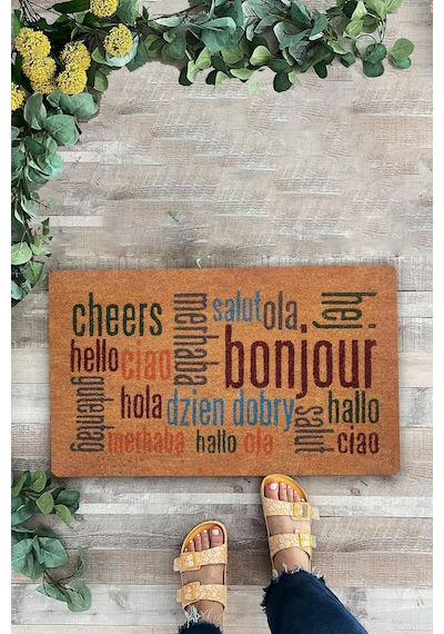 Valerine Life Farklı Dillerde Merhaba Yazılı Hoş Geldiniz Kapı Önü Paspası 45x70cm Kahverengi