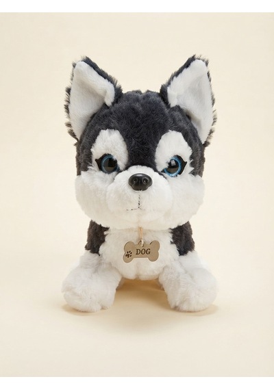 Peluş Kurt Köpeği-35 Cm Gri-beyaz