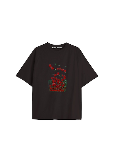 Kalic Studio Y2k Vintage Cherry Baskılı Siyah T-shirt Kod 85 Siyah-85