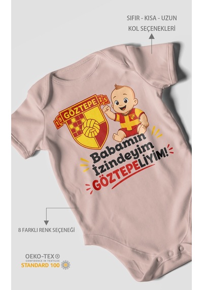 Morivokids Babamın İzindeyim Göztepeliyim Kısa Kollu Bebek Body %100 Pamuk Pastel Pembe
