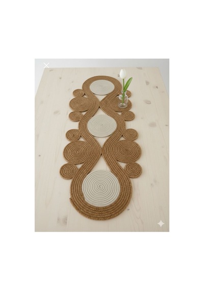 Jüt, Hasır,sarmal Model, Dekoratif Masa Örtüsü, Runner 40x110 Cm, Sehpa Örtüsü, Bohem Tarzı Hasır Krem Hasır Krem