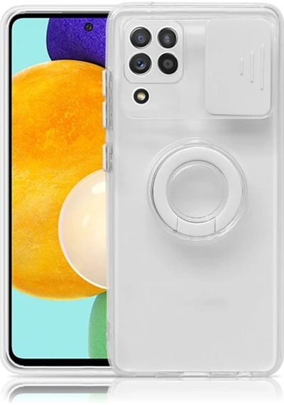 Sm Galaxy A12 - M12 - F12 Kılıf Sürgülü Kamera Lens Korumalı Yüzük Standlı Silikon Kılıf- 5775 Diğer