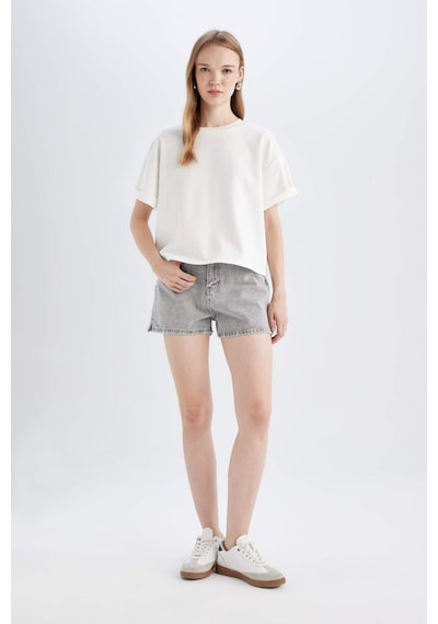 Defacto Mom Fit Yüksek Bel Jean Şort C0689ax24hsnm55 Gri
