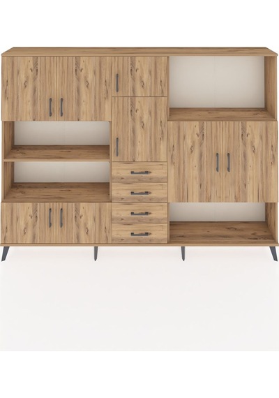 Arges Dolap 10 Raflı 4 Çekmeceli 8 Kapaklı 220x30x163 Çam-çam Çam-çam