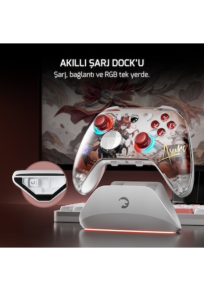 GamePower Asura Kablosuz Beyaz RGB TMR Gamepad 2.4G Bluetooth Kablolu PC Uyumlu + Taşıma Çantası