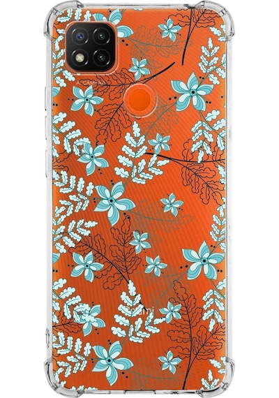 Xiaomi Redmi 10a Köşe Korumalı Antişok Kapak Floral Su Yeşili Tasarımlı Şeffaf Silikon Kılıf