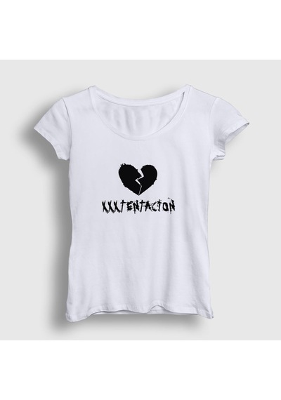 Presmono Kadın Broken Heart Xxxtentacion T-shirt Beyaz
