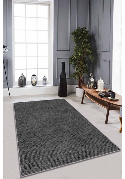 Füme Sade Desensiz Kaymaz Tabanlı Dekoratif Halı Rv198n11