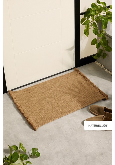 Ocean Home Textile Saçaklı Jüt Halat Çok Amaçlı Dekoratif İç Dış Kapı Önü Paspası 74 x 50 CM Kahverengi