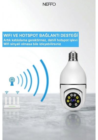 Ampul Kamera Harekete Duyarlı Gece Görüşlü Kablosuz Bebek Izleme Kamerası Güvenlik Akıllı Wifi
