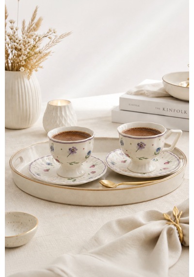 Queen Rebecca 4 Parça 2 Kişilik Porselen Kahve Fincan Takımı 100 Ml Beyaz