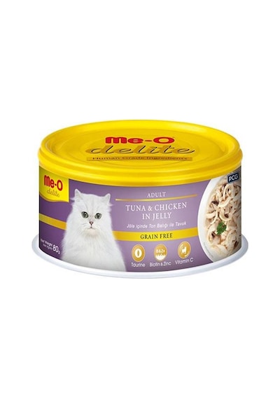 Me-O Delite Ton Balık ve Tavuklu Tahılsız Jelly Konserve Yetişkin Kedi Maması 80 G