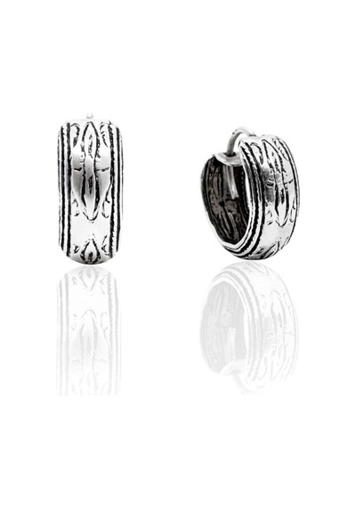 Oya Silver Minimal Etnik Retro Motifli Gümüş Halka Küpe 1.4x1.4cm Oysy308