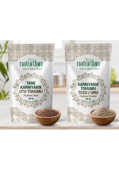 100 Gr Psyllium Seti : 50 Gr Tane Karnıyarık Otu Tohumu Ve 50 Gr Karnıyarık Tohumu Unu / Tozu / Glut