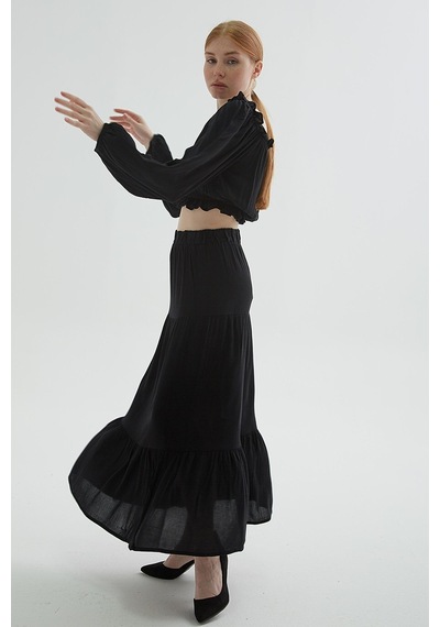 Fashion Friends 24y0220k1 Kadın Yakası Fırfırlı Crop Bluz 24Y0220K1-R1534 Siyah
