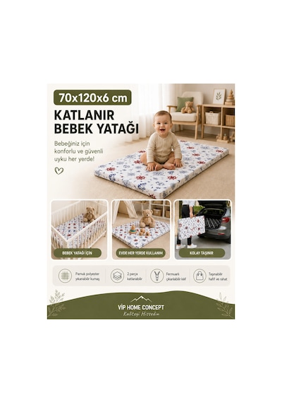 Katlanır Çocuk Yatağı Sünger Yer Yatağı Oyun Minderi Taşınabilir 70x120x6 Cm-marin 70 x 120 CM