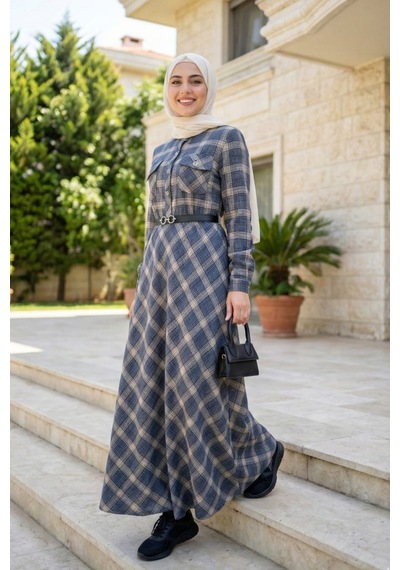 Hb Harma Time Butik Kadın Düğmeli Kemerli Lacivert Ekose Kumaş Elbise Lacivert Lacivert Hb Harma Time Butik Kadın Düğmeli Kemerli Lacivert Ekose Kumaş Elbise Lacivert Lacivert