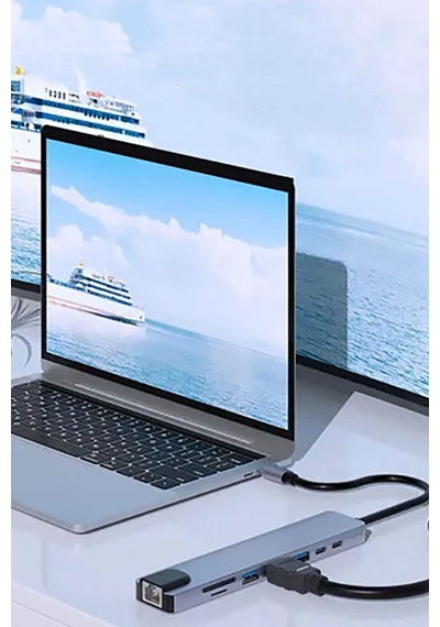 Type C Den 8 Girişe Dönüştüren Laptop Için Rj45 Lan Usb-c Usb 3.0 Hdtv Pd Usb/c Sd Tf Çevirici Sw-81