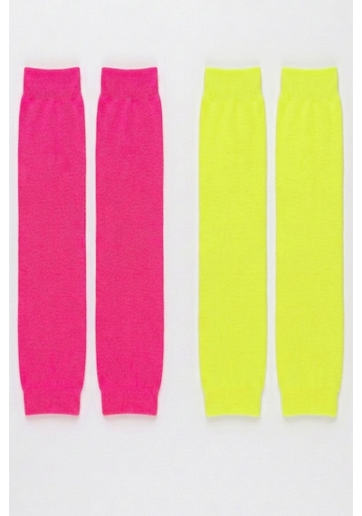 Cotenconcept 2 Adet Neon Kadın Tozluk Spor, Dans Ve Günlük Kombin Aksesuarı Pembe - Sarı